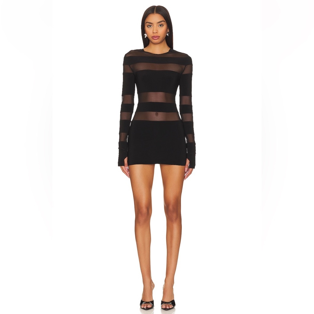 Norma Kamali long sleeve mesh stripe mini dress NWT Small